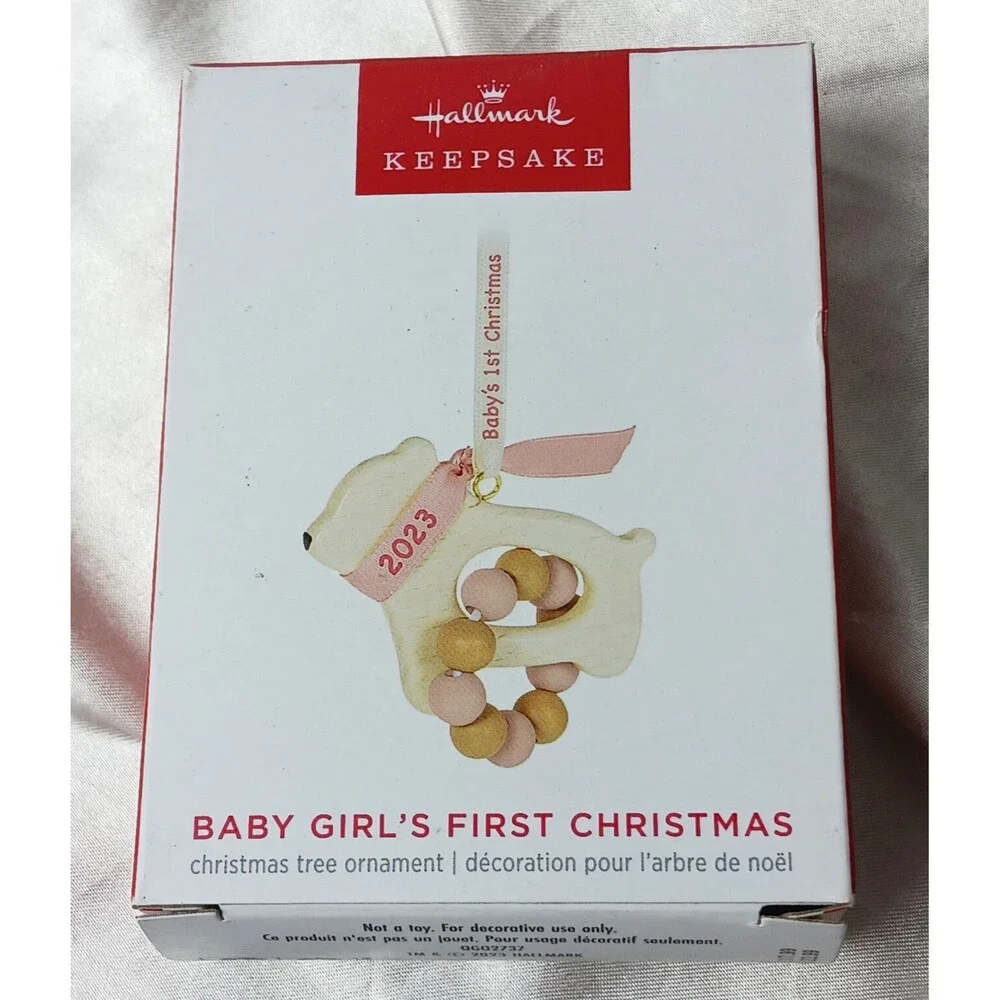 HALLMARK KEEPSAKE ORNAMENT BABY GIRL'S FIRST CHRISTMAS-DATED 2023-WOOD